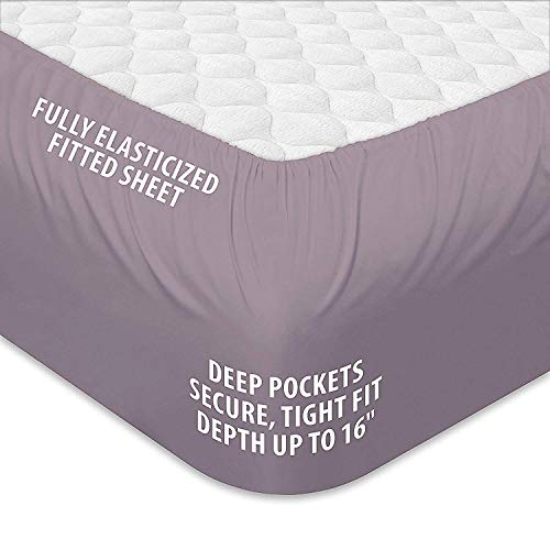 Renauraa 300 Thread Count 100% Long Staple Cotton 4 Piece Sheet Set, Soft & Smooth, Sateen Weave, Classic Z Hem, 16" Deep Pocket, Luxury Hotel Bedding, Oeko-Tex Certified (Purple Ash, Queen) #TOP2