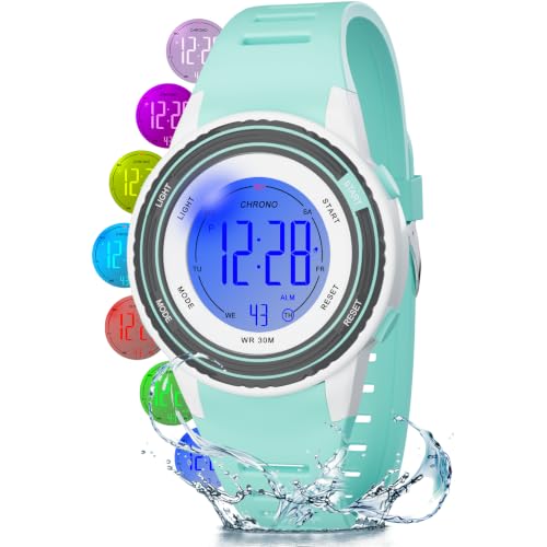 Image of Kids Digital Analog Watches for Girls Boys, 7 Color Lights Waterproof Cute Wristwatches for Kids with Alarm Stopwatch, Great Present for Girls Boys Ages 5-13