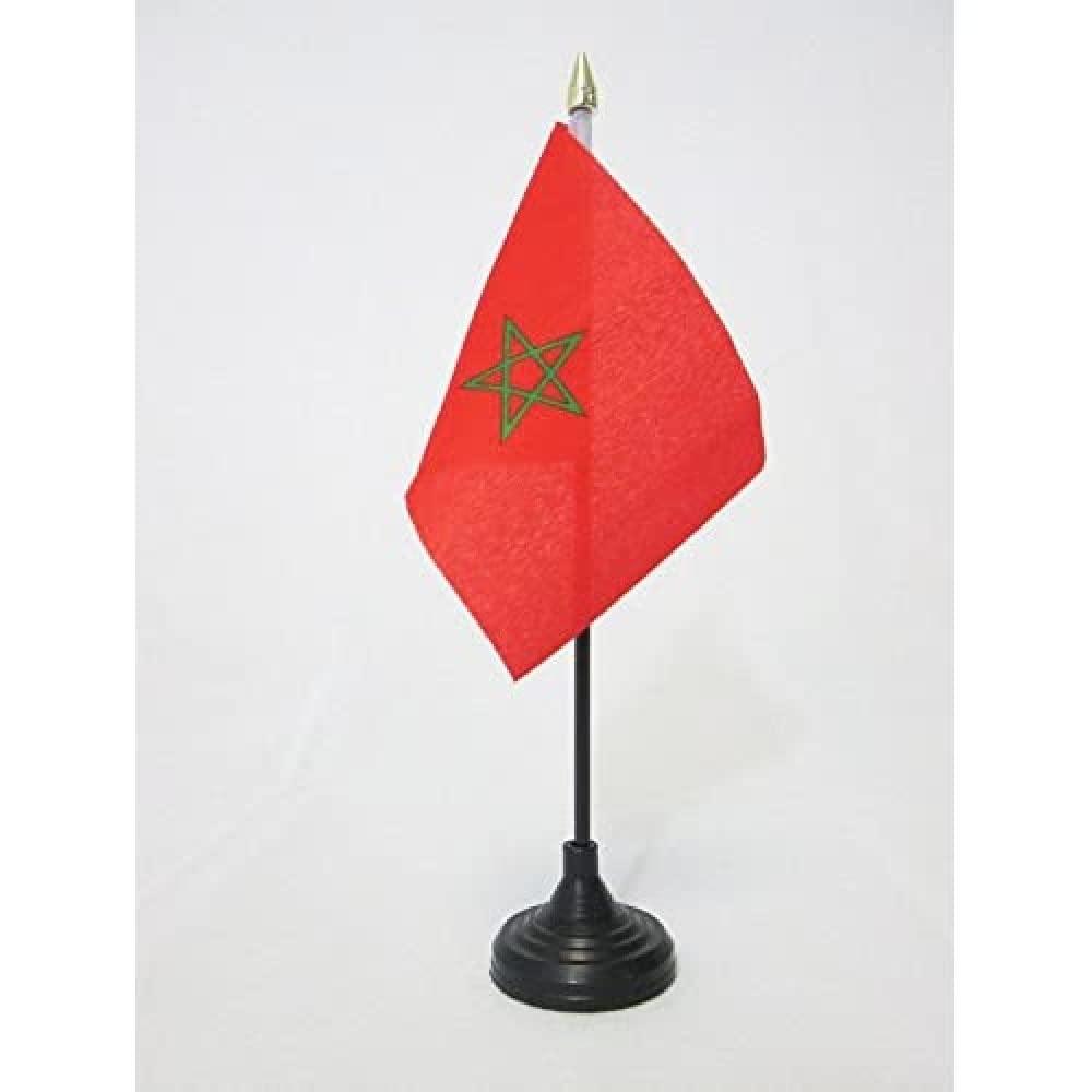 AZ FLAG - Morocco Table Flag 4'' x 6'' - Moroccan Mini Desk Flag 100% Polyester 15 x 10 cm - Office Mini Banner with 10'' Pole - Golden Spear