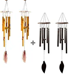 Combo de 2 Sinos dos Ventos de Bambu + 2 Sinos dos ventos de Alumínio -