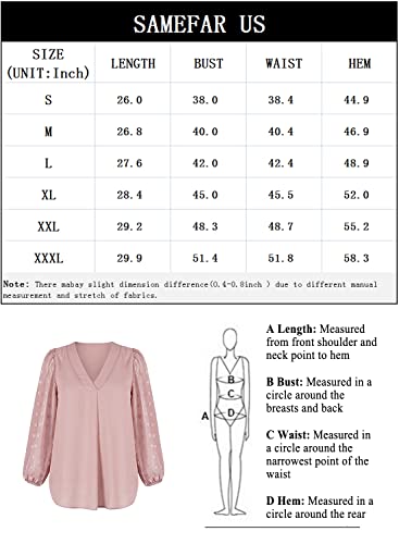 Samefar Women's Casual V Neck Long Sleeve Shirt Pom Pom Tops Loose Flowy Chiffon Blouses Summer Pink X-Large #TOP4