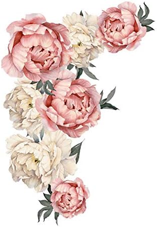 Flowers Wall Sticker Peony Rose, Outivity Waterproof PVC Wall Decals Flowers for Sofa Background Living Room Bedroom Kitchen Nursery Room Decorations (Pink, L)