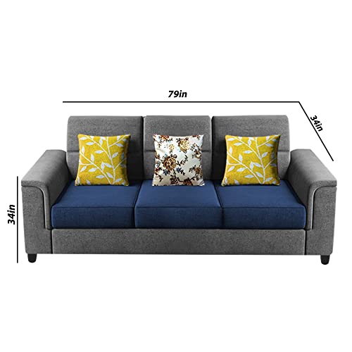 Image of Casaliving Nancy 3 Seater Sofa Set for Living Room | Colour - Blue Grey