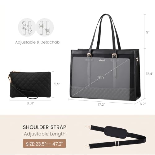 Image of LOVEVOOK Tote Bag for Women 17 inch Canvas Laptop Tote Bag, Large Capacity Work Bag with Clutch Purse, Computer Bag Office Business Briefcase, Casual Handbag for Travel College Teacher School