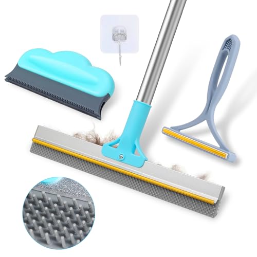 ZABARE 3 PCS Carpet Rake for Pet Hair Removal, Reusable Pet Hair Carpet Rake with 54” Adjustable Long Handle, Pet Hair Remover Scraper Rake Carpet,Dog Hair Broom for Rugs,Mats,Couch and Furniture.