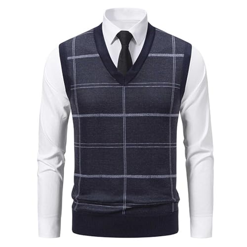 Men's Windowpane Sweater Vest Pullover Sleeveless V Neck Knitwear Casual Lightweight Fall Layer Top Warm Comfy Vests4