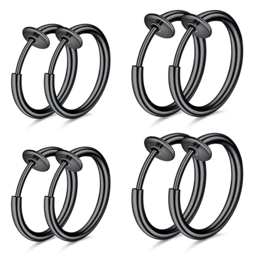 WKRTDY 4 paires de boucles d'oreilles clips en acier inoxydable pour femmes, hommes ou filles, sans perçage, imitant les boucles d'oreilles anneaux et...