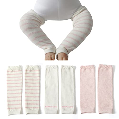 OTKARXUS Calentadores para bebé, 3 pares de calentadores de piernas para bebés, calcetines de punto largos para piernas sin pie para niños pequeños, Rosa., Talla única