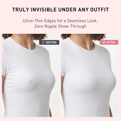 Image of Nipple Covers for Women 4 Pairs Sticky Silicone Reusable Pasties No Show | 50x Reusable Bra, Hypoallergenic, All-Day Comfort. Discreet Skin-Tone Coverage for Tight Clothes, Swimsuits & Activewear