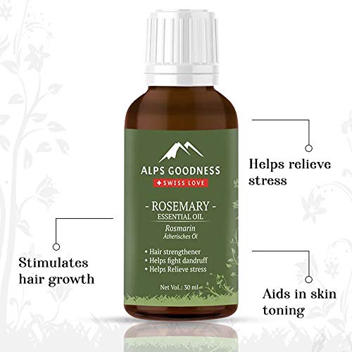 Alps Goodness Rosemary Essential Oil for Hair Growth, Skin Care & Aromatherapy | Pure & Natural | Steam Distilled | Nourishes Roots | Enhances Volume & Shine | 1.01 Fl Oz (30ml)
