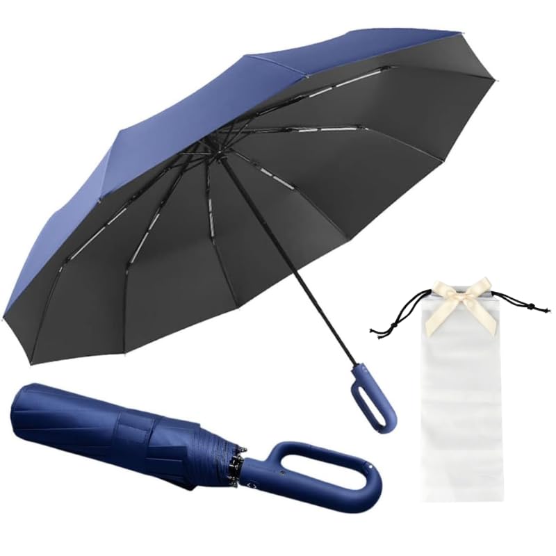 3-Fold Compact Travel Golf Umbrella with Carabiner Handle | Auto Open-Close 10 Dual Rib Windproof Design | UV Protection Portable Umbrella for Rain/Sun for Car, Travel, Outdoor-picture-35