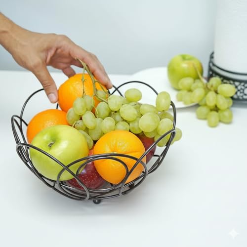 Image of Premium Metal Fruit Basket for Kitchen & Dining Table | Rust-Free Wire Fruit Bowl with Stable Base | Multipurpose Fruit & Vegetable Storage Basket - Black