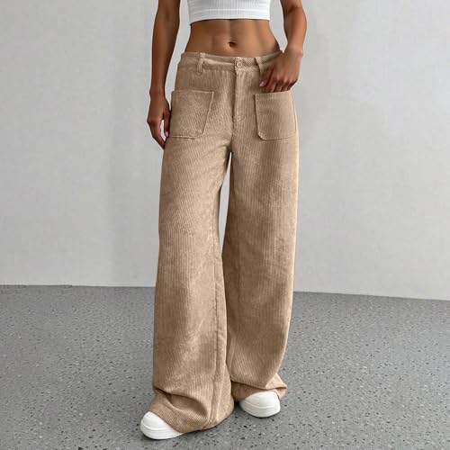 Corduroy Pants Women Baggy Tall Cord Wide Leg Trousers Elastic Waist Comfy Work Pants Soft Cozy Palazzo Teacher Pant4
