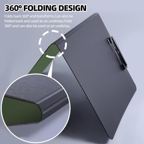 Image of File Cover Folder Clipboard,Multi-Functional Binder Dual Clip File Folder,360 Degree Flip Sturdy Writing Pad with Strong Metal Clip,PP File for A4 Size Business,Office,School Papers (2, Green)
