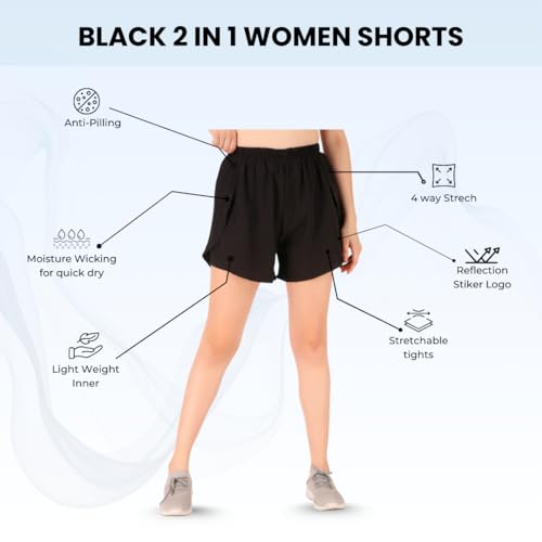 Image of Oysters Women's 2 in 1 Running Skirt Shorts Quick Dry Gym Athletic Workout Shorts for Women