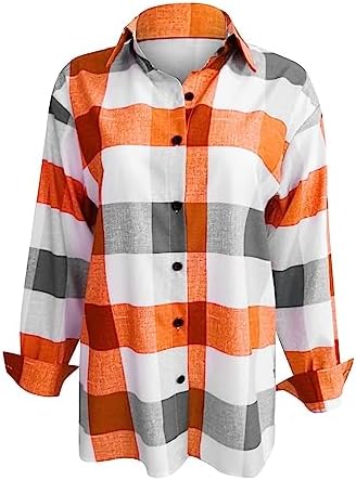 Women’s Tops Fashion Loose Check Print Blouse with Long Sleeves Tops, S-5XL Women’s Tops Fashion Loose Check Print Blouse with Long Sleeves Tops, S-5XL