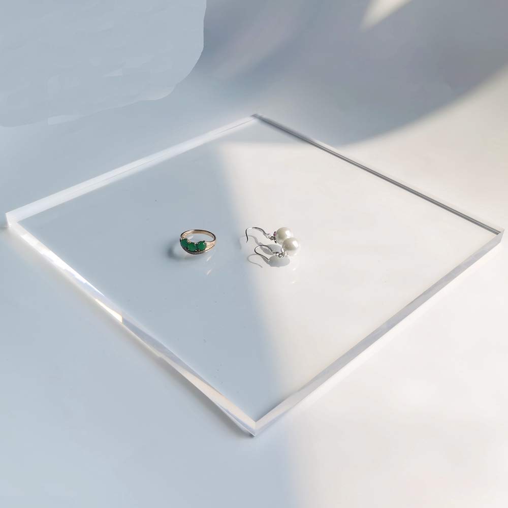 GemeShou Jewelry riser tray, big clear necklace display holder, Acrylic display risers for boutique earring selling【20 L x20 W x1 H cm】