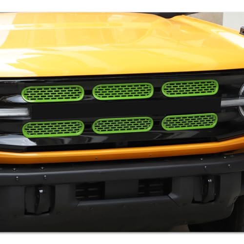 Image of Front Grill Mesh Grille Inserts Cover Frame Trims Kit 6Pcs Fit for Ford Bronco 2021-2026 2 /4 Door Exterior Accessories (Green)