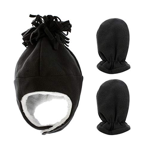 Polar Fleece Kids Hat and Mitten Set- Trapper Hat and Mitten for Boys Girls