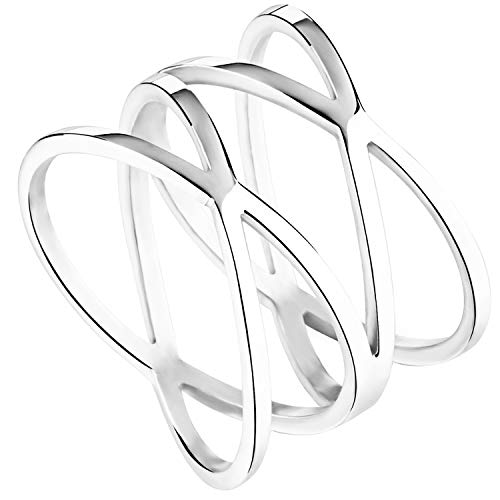 Womens 14MM Silver Stainless Steel Double X Criss Cross Infinity Ring Engagement Wedding Lady Girls Band (8)