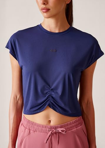 Image of STRCH Women's Regular Fit Activewear Crop T-Shirt | Round Neck Short Sleeve Gym Top | Stretch Workout T-Shirt for Yoga, Running & Training | Crop Length