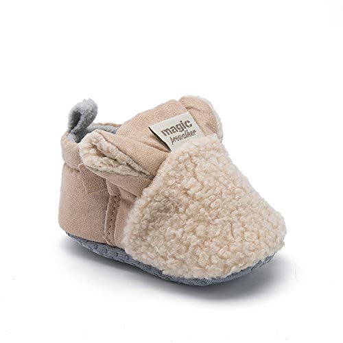 Baby Boys Girls Winter Animal Cotton Shoes Infant Toddler Non-Skid Soft Sole First Walker Winter Warm Crib Shoes, Khaki 0-6 Months