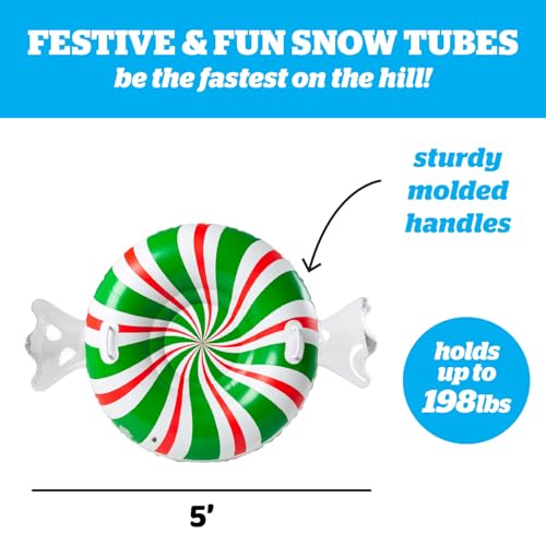 Large 48" Inflatable Snow Tube for Kids and Adults, Durable Winter Toy for Tubing & Sledding - Peppermint by BigMouth Inc - Image 4