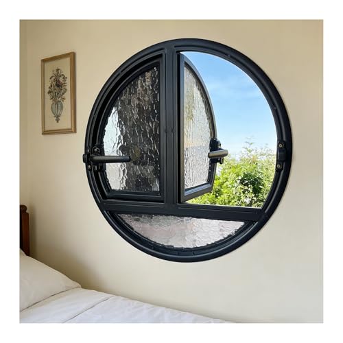 KPHYMOD Ventana Ventana Redonda de Aluminio, Ventana abatible de Doble Apertura con manija bloqueable, Ventanas de Vidrio de privacidad de ventilación Interior Personalizables(Black,103 cm/40.6 in)