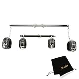 EXREIZST 2 Black Spreader Bar Set with Bag and 4 Premium Soft Pad Black Leather Straps Adjustable Expandable Yoga Sports Fitness Kit