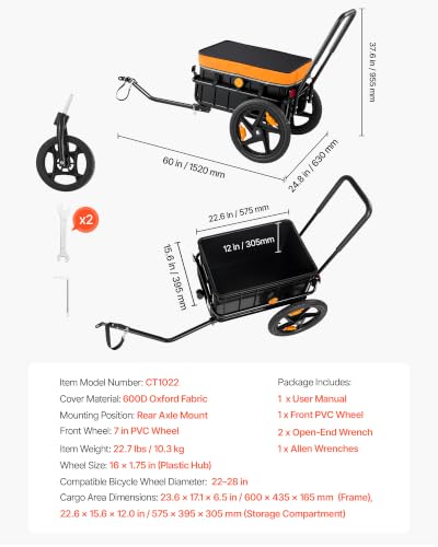 Image of VEVOR Bike Cargo Trailer, 88 /100 /160 lbs Load Capacity, Heavy-Duty Bicycle Wagon Cart, Foldable Compact Storage with Universal Hitch