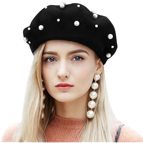 Luxury Starry Pearl Cashmere Beret for Women - Elegant Winter Accessory Cover