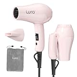 LURA Smart Dual Voltage HairDryer: Mini Travel Hair Dryer for Women,1200w Small Portable Blow Dryer with Pouch for Gym(Pink)