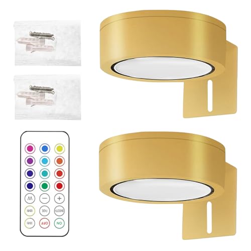 Generico Luces LED magnéticas para cuadros, 2 unidades a pilas con mando a distancia, 13 colores, focos a batería para paredes con luces para paredes, ideales para dormitorio, pasillo y escaleras como