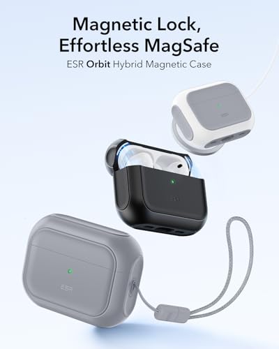 Image of ESR for AirPods Pro 3 Case, Compatible with AirPods Pro Case 3rd Generation (2025), Compatible with MagSafe, Full Drop Protection Cover with Lanyard, Gray