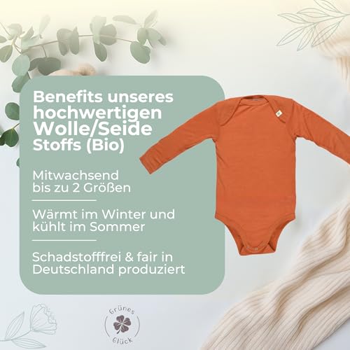 Grünes Glück Bio-Wolle-Seide Babybody Langarm Rost 50/56 – Bild 3