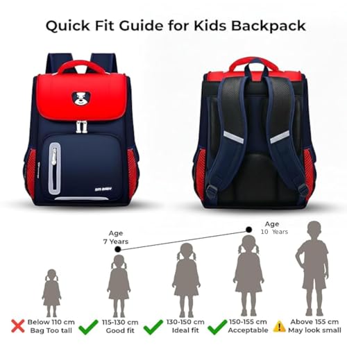 Image of Bear Print Flap School Bag for Boys Girls 6-10 Years Waterproof Lightweight Kids Backpack Large Capacity Student Bag for Books & Padded Straps & Back Support