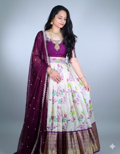 Image of ZITON Women's Indian Traditional Kanjivaram Silk Pure Weaving Lehenga Choli Along With Dupatta And Blouse Piece, Half Saree (Unstitched)