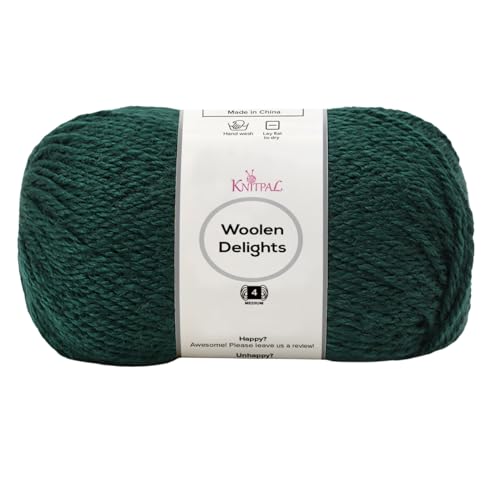 Woolen Delights Soft Wool Yarn for Crocheting, 3-Pack (522Yds / 300G), Free Patterns - #4 Medium Aran/Heavy Worsted Weight Wool Yarn for Knitting - Hunter Green