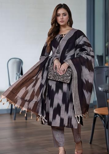 Image of ANNI DESIGNER Women Cotton Blend Kurta with Pant & Dupatta