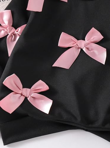 Image of Girls 2 Piece Outfits Long Sleeve Crew Neck Bow Sweatshirt Top and Flare Pants Set