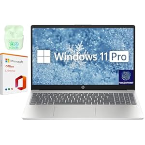 HP 15.6″ FHD Business & Student Laptop Computer, 32GB RAM 1TB SSD, 8-Cores Intel Core i3, Windows 11 Pro Laptop with Microsoft Office Lifetime Suite, Fingerprint Reader, PLUSERA Earphones, Silver
