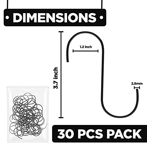Greenity Pack Of 30 Black S Hooks For Hanging Clothes Heavy Duty Stainless Steel S Shaped Hooks For Hanging Clothes, Bags, Blankets, Pots, Plants, Garage Tools And Kitchen Utensils (3.7 Inches) #TOP1