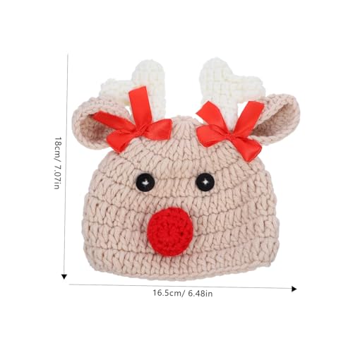 Lovely Knitted Antlers Beanie Hat Warm Cap for Months Chic Stylish Winter Hat for Boys Style Parents Brown2