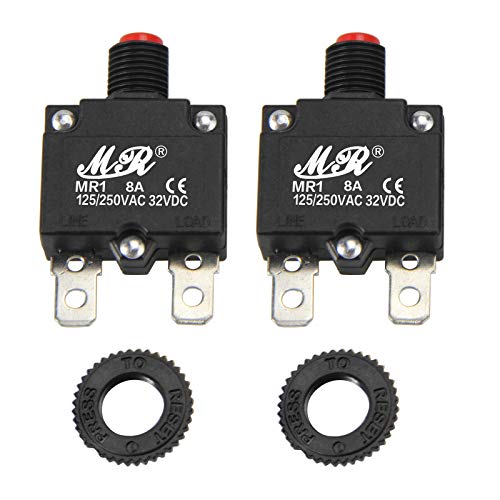 RKURCK 8 Amps Thermal Circuit Breakers 125/250V AC 32V DC Push Button Manual Reset Overload Protector Switch 8A 2 Pcs