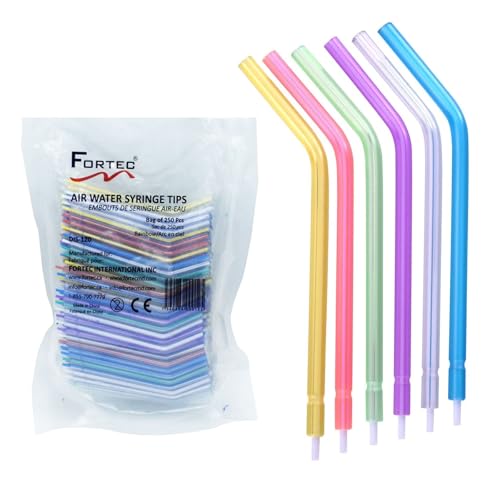Fortec - 250Pcs Rainbow Dental Air Water Syringe Tips, Disposable Spray Nozzles, 1 Bag