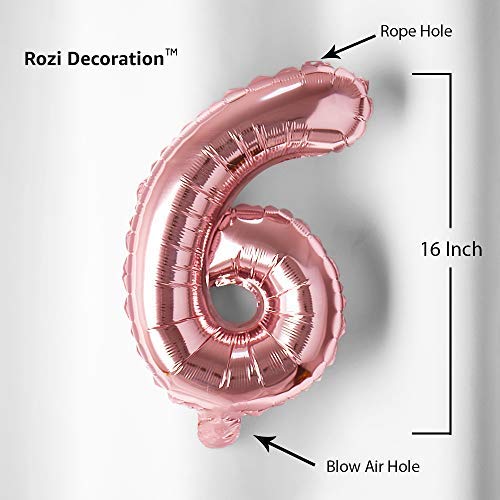 Image of Rozi Decoration Foil 16 Inch Rose Gold 6 Number Balloons Decoration Items Helium Supported For Happy 6Th Year Birthday Decoration | 6Th Anniversary Decoration Items, Pack Of 1