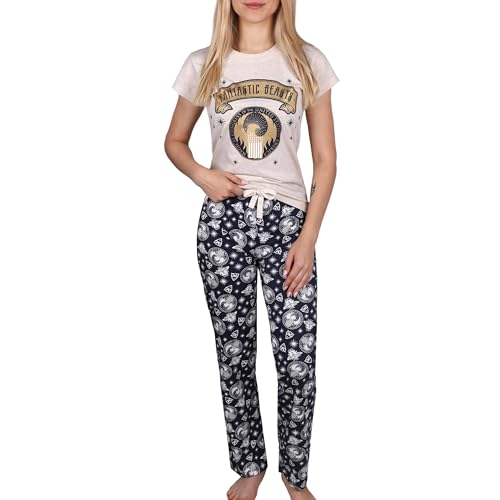 sarcia.eu Fantastic Beasts Pijama para Señoras, Manga Corta Beige y Azul Marino, a, 40