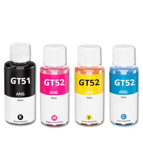 Image of ANG GT51 /GT52 Premium Refill Ink Compatible for Ink Tank 115, 310, 315, 319, 410, 415, 416, 419, 455, 500, 515, 530, 615,GT 5810 /5811 /5820 (4 Color Combo) (Black - 90ml, C /Y /M - 70ml Each)