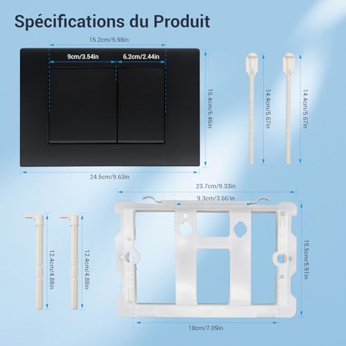 Chasse d'eau WC suspendu double rinçage plaque de commande noire - 5