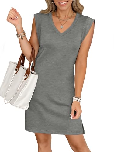 Image of ANRABESS V Neck Sleeveless Dress for Women | Mini Split Sundress, Business Casual Beach Vacation, 2026 Summer Outfits with Pockets